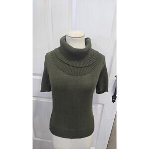 BCBGMAXAZRIA Women’s Sweater L Olive Green Short Sleeve Turtleneck p77